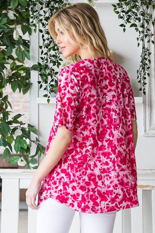 Heimish Full Size Short Sleeve Crisscross Animal Babydoll Top Plus Size - Hovatok