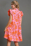Umgee Full Size Floral Print Ruffle Cap Sleeve Tiered Dress Plus Size - Hovatok