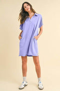Annie Wear Mineral Washed Johnny Collar Short Sleeve Dress - Hovatok