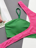 Contrast One-Shoulder Two-Piece Swim Set - Hovatok