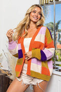 BiBi Checkered Color Block Sweater Cardigan - Hovatok