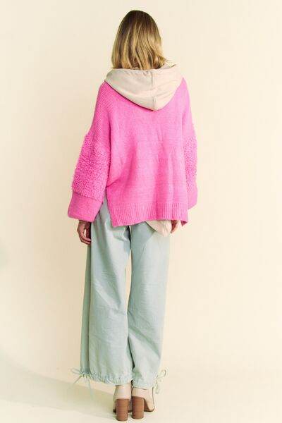 Davi & Dani Side Slit Open Front Long Sleeve Cardigan - Hovatok