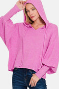 Zenana Brushed Hacci Drop Shoulder Cropped Hoodie - Hovatok