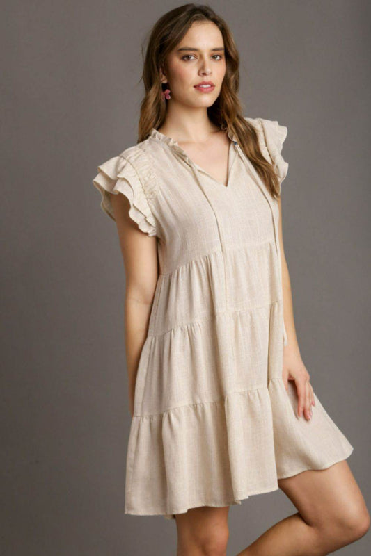 Umgee Full Size Linen A-line Tiered Mini Dress Plus Size - Hovatok