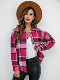 Shiny Plaid Button Up Collared Neck Jacket - Hovatok