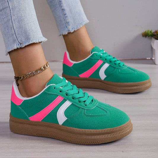 Lace Up Round Toe Contrast Sneakers - Hovatok