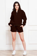 Half Zip Long Sleeve Sweatshirt and Drawstring Shorts Set - Hovatok
