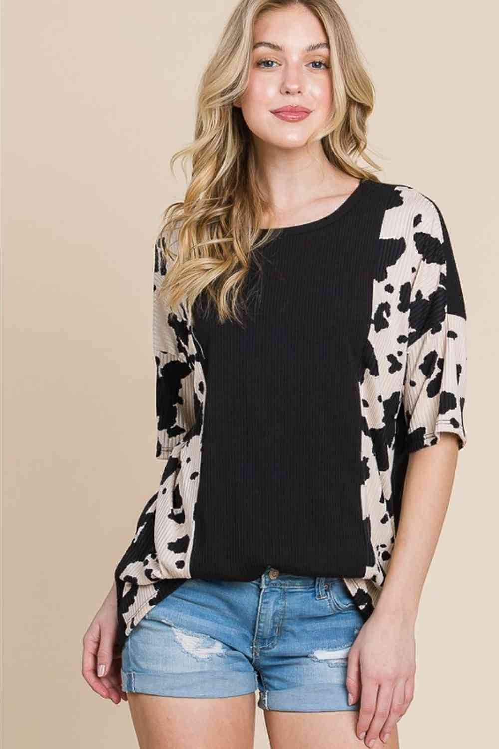 BOMBOM Rodeo Love Ribbed Animal Contrast Tee - Hovatok