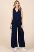 Mittoshop Sleeveless Wide Leg Denim Jumpsuit - Hovatok
