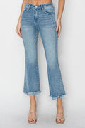 RISEN Full Size High Rise Frayed Hem Flare Jeans - Hovatok
