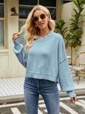 Round Neck Lantern Sleeve Sweater - Hovatok