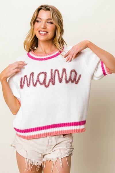 BiBi MAMA Contrast Trim Short Sleeve Sweater - Hovatok