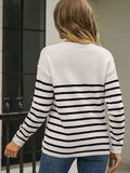 Angel Wings Round Neck Shoulder Button Striped Pullover Sweater - Hovatok
