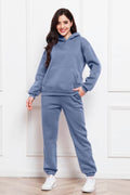 Drop Shoulder Long Sleeve Hoodie and Pants Set - Hovatok