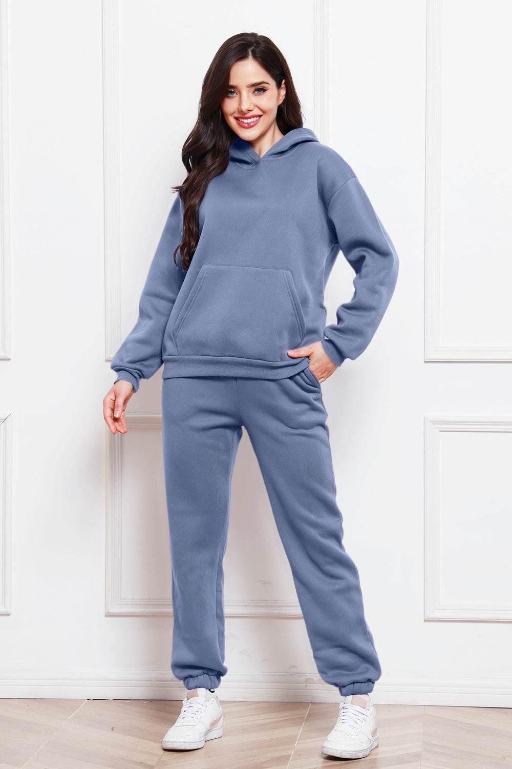 Drop Shoulder Long Sleeve Hoodie and Pants Set - Hovatok