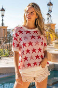 BiBi Star Pattern Round Neck Short Sleeve Knit Top - Hovatok