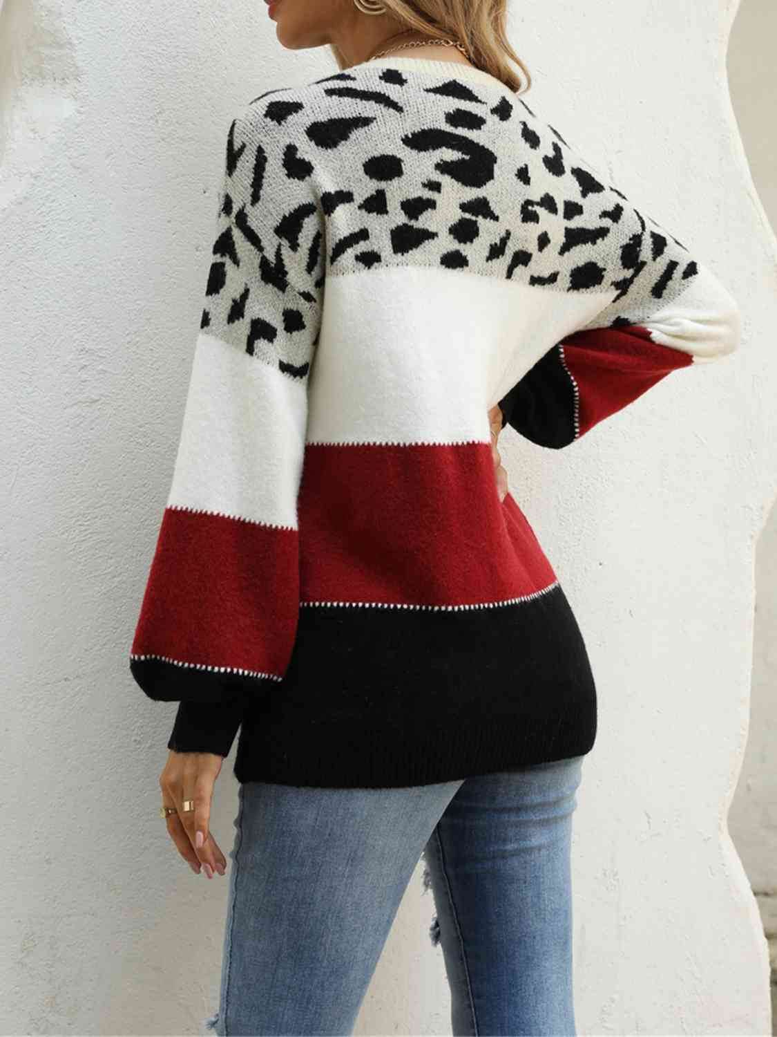 Angel Wings Color Block Round Neck Sweater - Hovatok