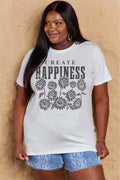 Simply Love Full Size CREATE HAPPINESS Graphic Cotton T-Shirt - Hovatok