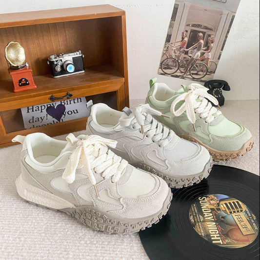 Round Toe Lace Up Platform Athletic Sneakers - Hovatok