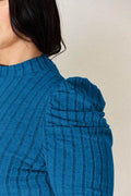 Basic Bae Full Size Ribbed Mock Neck Puff Sleeve T-Shirt - Hovatok