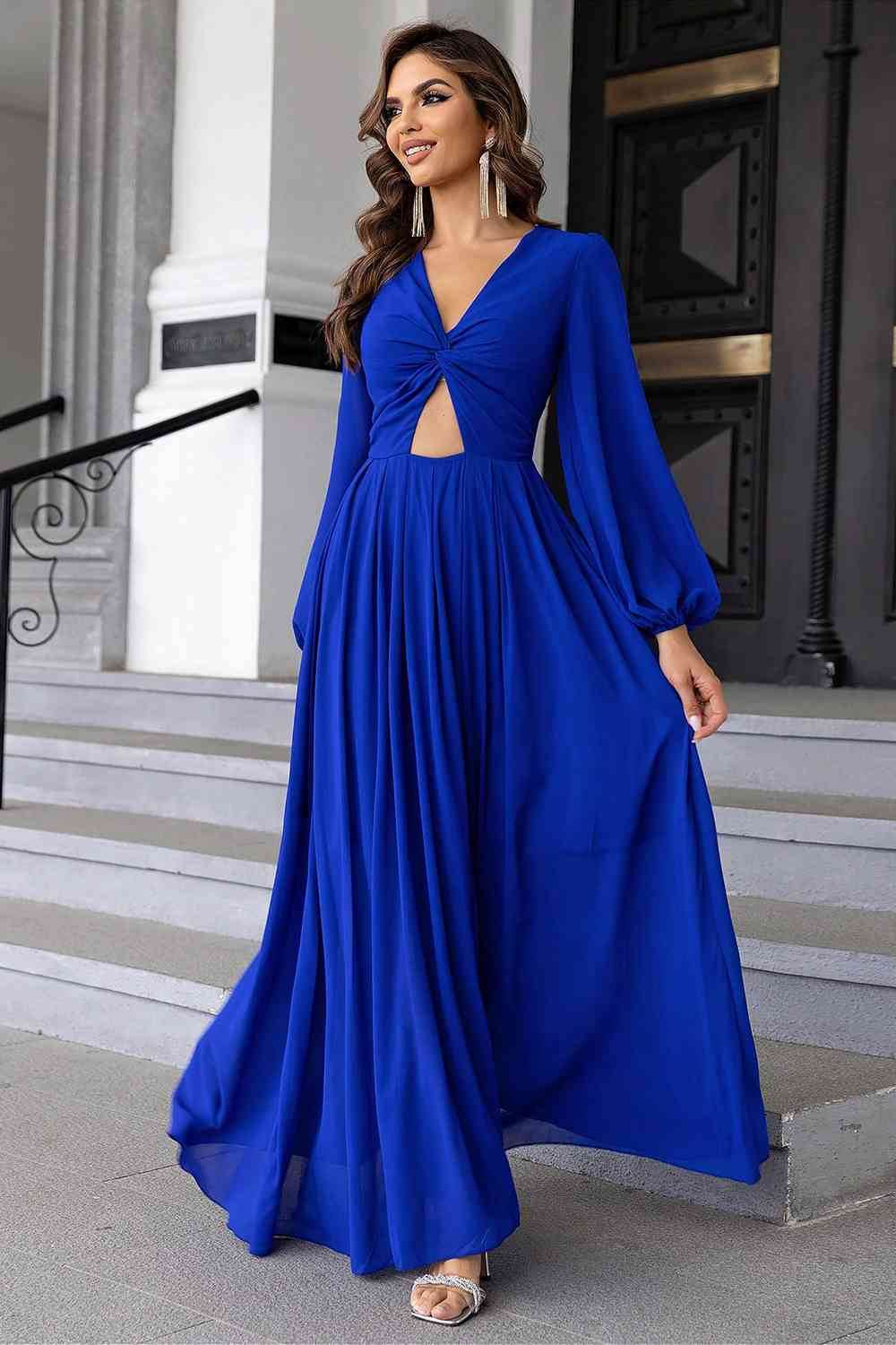 Twist Front Cutout Long Sleeve Dress - Hovatok