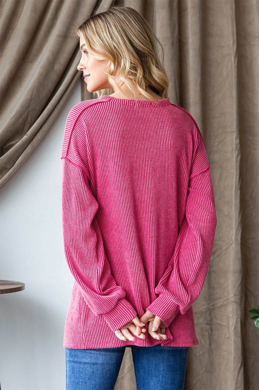 Heimish Ribbed Exposed Seam Long Sleeve T-Shirt - Hovatok