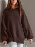 Double Take Side Slit Round Neck Long Sleeve Sweater - Hovatok