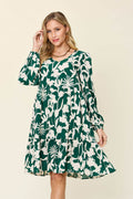 Double Take Full Size Printed Ruffle Hem Dress with Pocket - Hovatok