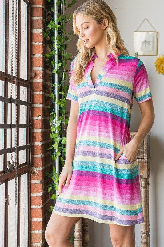 Heimish Full Size Striped Short Sleeve Mini Tee Dress Plus Size - Hovatok