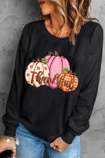 Pumpkin Graphic Round Neck Dropped Shoulder Sweatshirt - Hovatok
