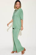 Basic Bae Full Size Bamboo Drop Shoulder T-Shirt and Flare Pants Set - Hovatok