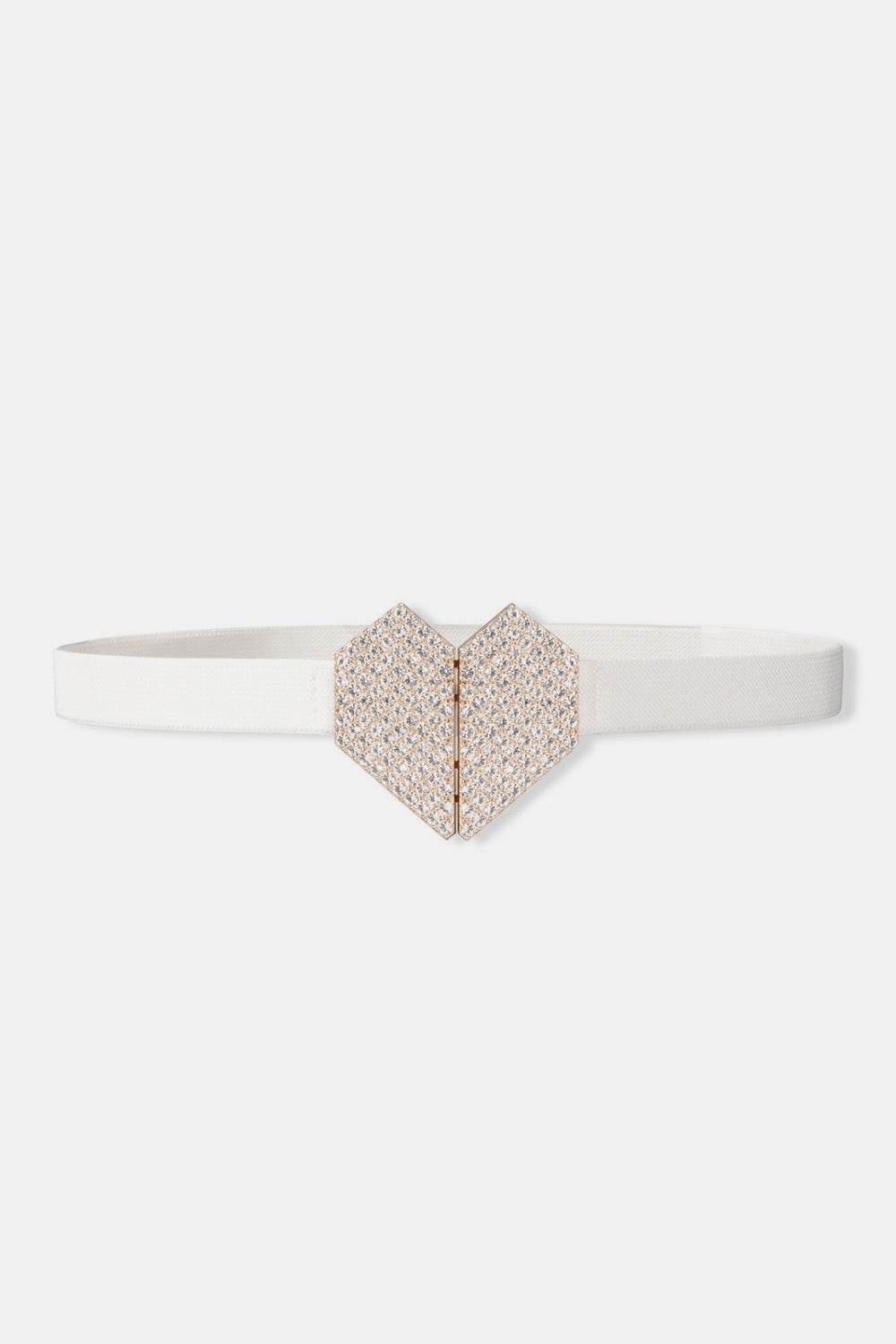 Rhinestone Heart Buckle Elastic Belt - Hovatok