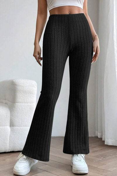 Basic Bae Full Size Ribbed High Waist Flare Pants - Hovatok