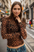 Oh Full Size Frill Printed Mock Neck Long Sleeve Top - Hovatok