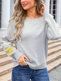 Angel Wings Flower Round Neck Dropped Shoulder Sweater - Hovatok