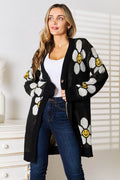 Perfee Floral Button Down Longline Cardigan - Hovatok