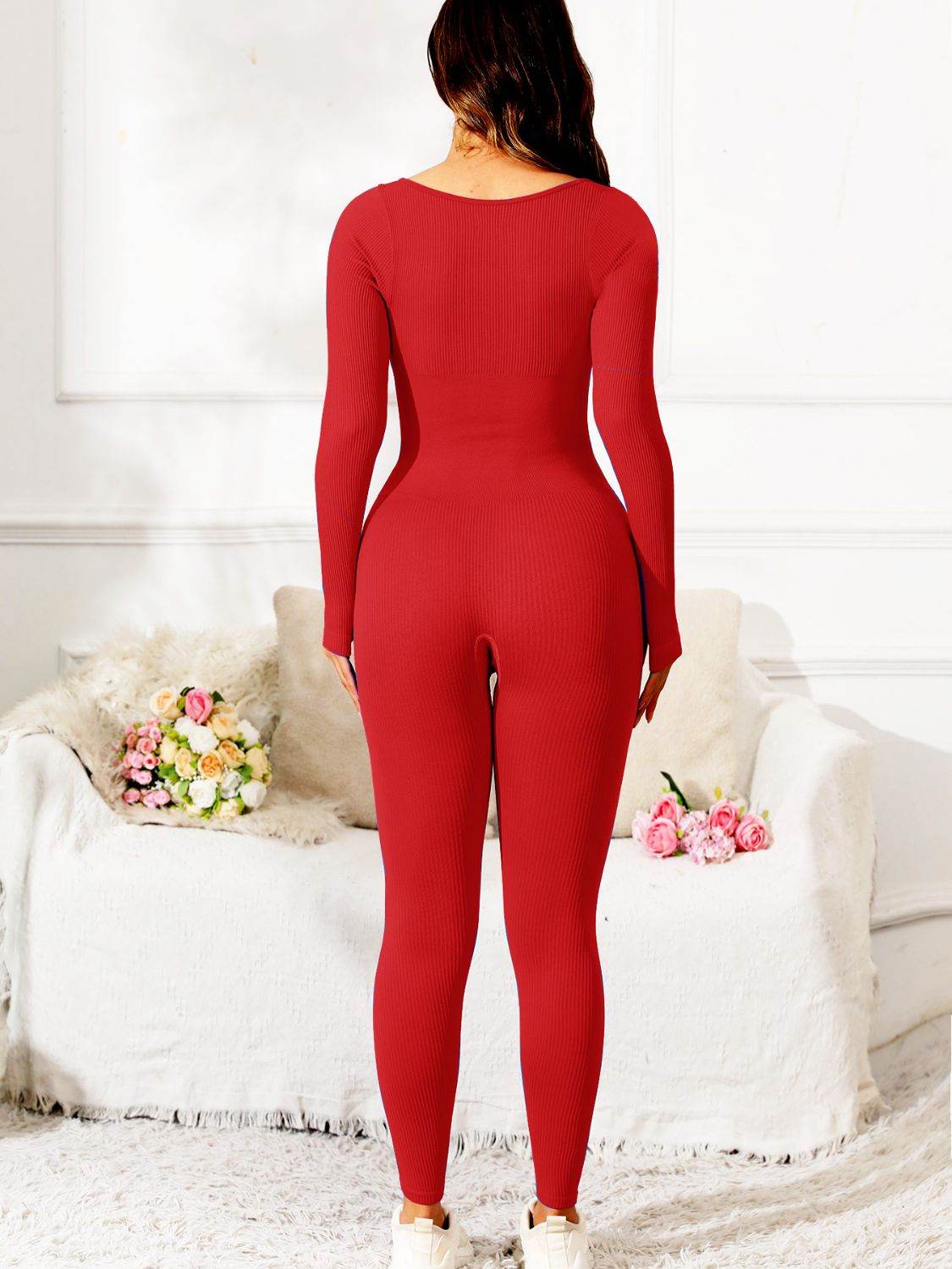 Scoop Neck Long Sleeve Active Jumpsuit - Hovatok