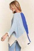 ADORA Side Slit Color Block Long Sleeve Sweater - Hovatok