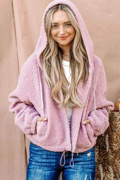 And The Why Sherpa Drawstring Cropped Hooded Jacket - Hovatok