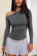 Single Shoulder Long Sleeve T-Shirt - Hovatok