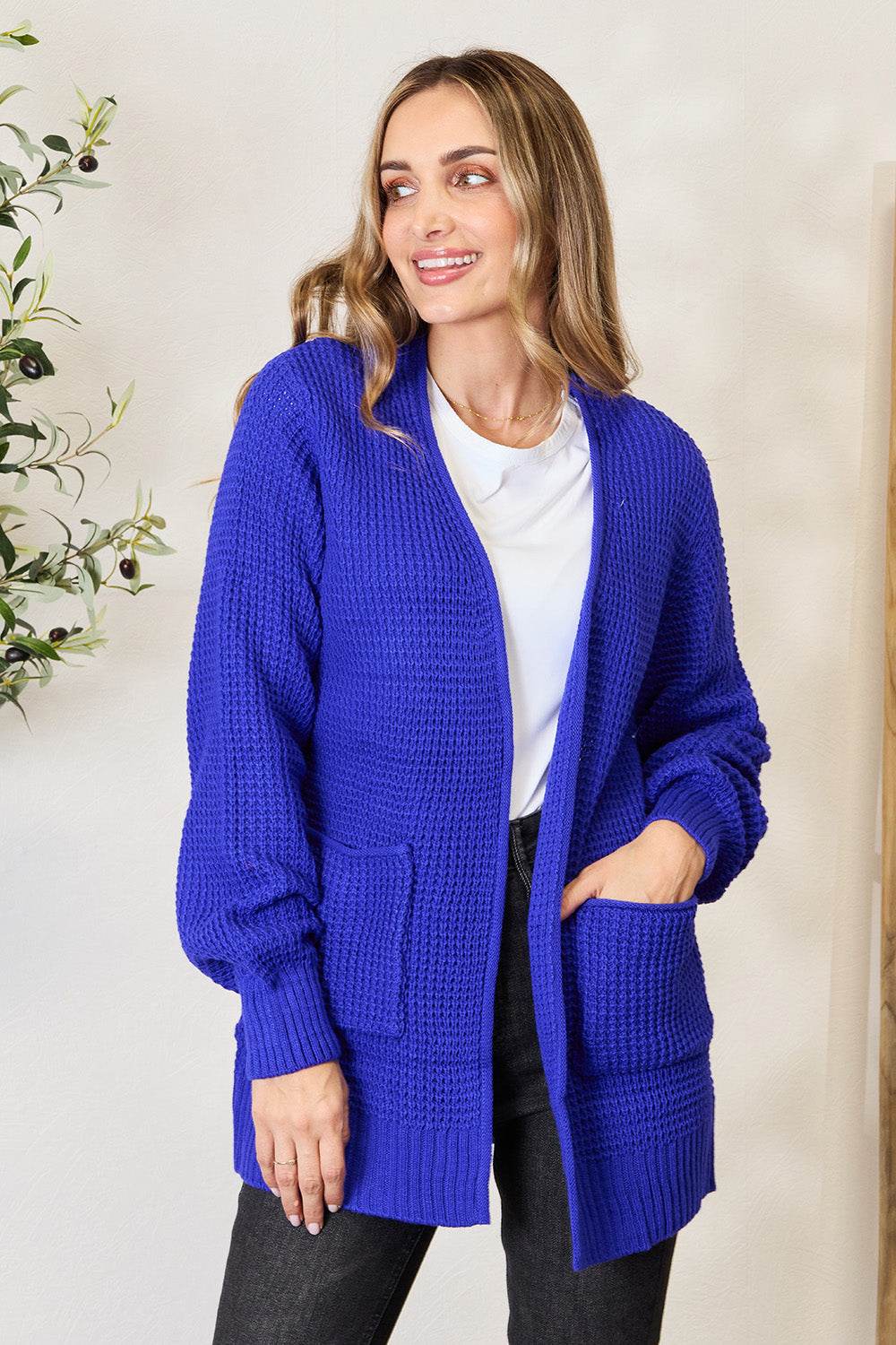 Zenana Full Size Waffle-Knit Open Front Cardigan - Hovatok