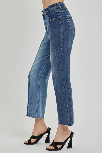 RISEN Full Size Mid-Rise Waist Two-Tones Jeans with Pockets - Hovatok