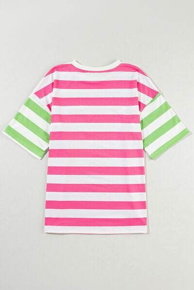 Contrast Striped Round Neck Half Sleeve T-Shirt - Hovatok
