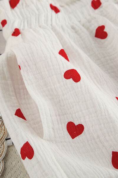 Basic Bae Heart Collared Neck Button Down Top and Shorts Set - Hovatok