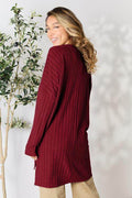 Basic Bae Full Size Ribbed Round Neck Long Sleeve Slit Top - Hovatok