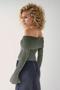 Double Take Ribbed Off-Shoulder Zip Up Long Sleeve Cardigan - Hovatok