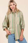 Mittoshop Striped Bubble Sleeve Button Down Shirt - Hovatok