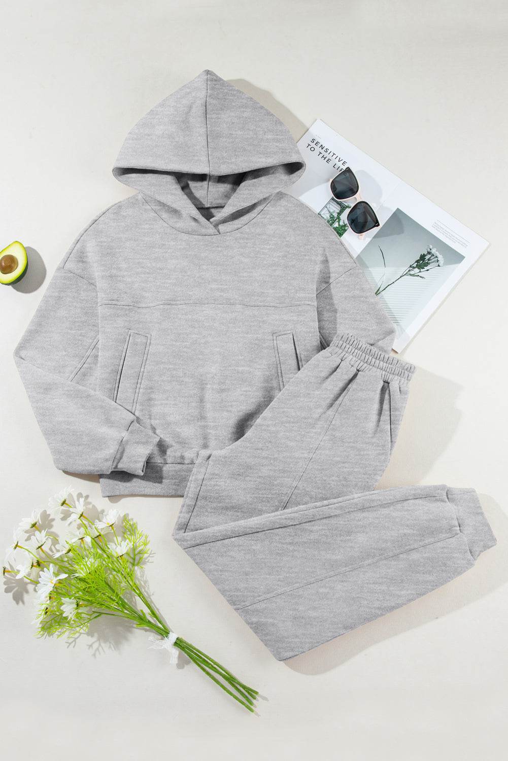 Dropped Shoulder Long Sleeve Hoodie and Pants Active Set - Hovatok