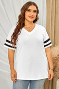 Plus Size Striped V-Neck Tee Shirt - Hovatok