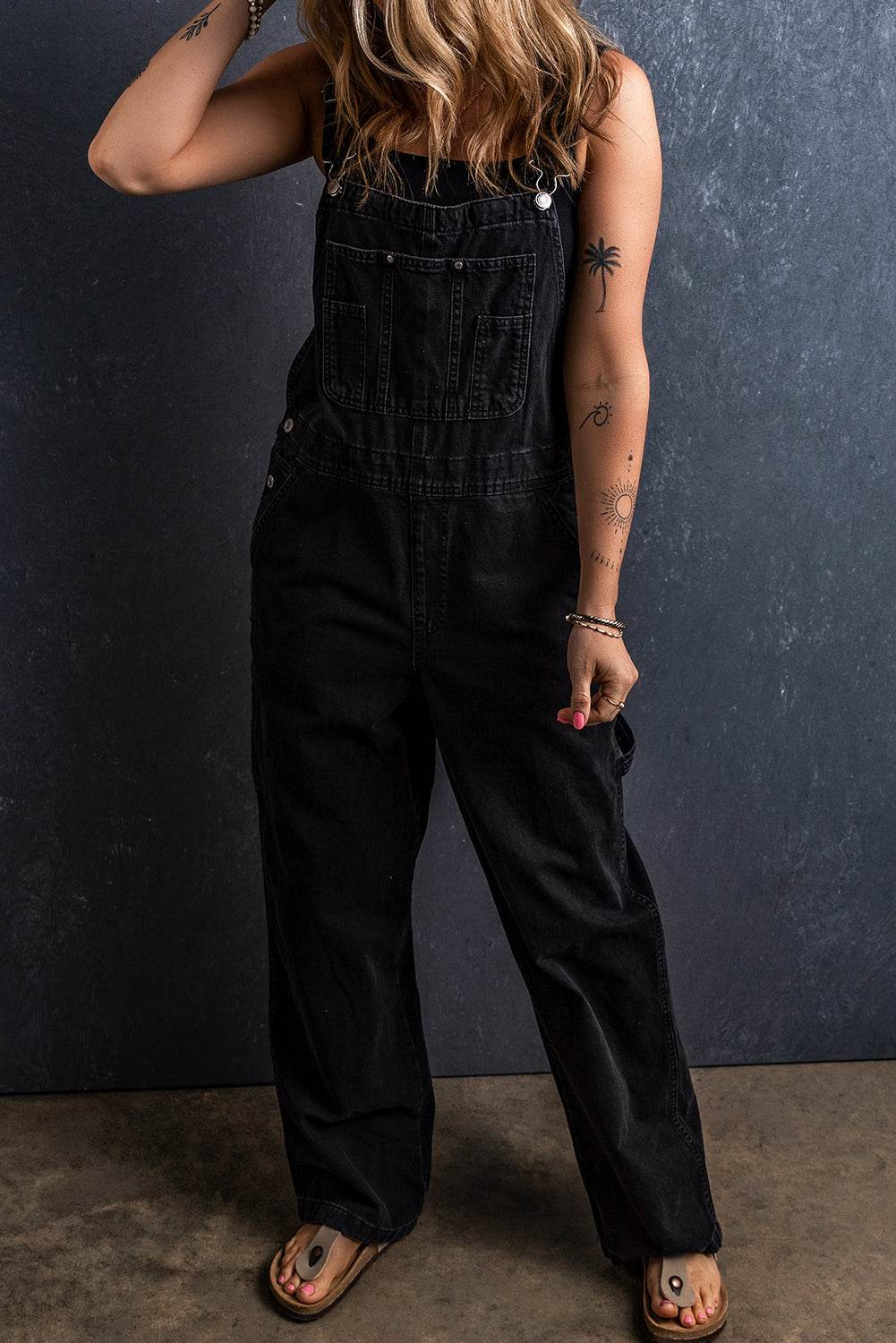 Pocketed Straight Denim Overalls - Hovatok